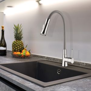 Misturador Lorenzetti LorenFlex 2257 G27 Mesa Bica Flexível P/ Cozinha Monocomando Cinza/Cromado
