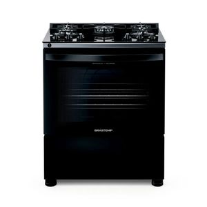 Fogão Brastemp BFS5VCEUNA Gás Piso Com Mesa de Vidro 5Q Turbo Chama Inox/Preto Bivolt