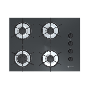 Cooktop Venax 129 Volare Gás Embutir C/ Mesa de Vidro 4 Bocas Preto Bivolt