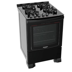 Fogão Dako Glass Gás Piso Com Mesa de Vidro 4Q Mega Chama Preto Bivolt