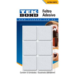 Feltro Tekbond Adesivo Quadrado 30 mm Branco 12 Unidades
