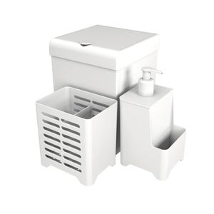 Kit Pia Stolf Smile 1554BR Com Dispensador, Porta Talheres e Lixeira Branco 3 Peças