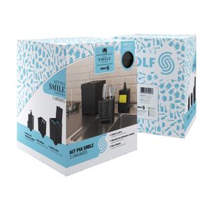 Kit Pia Stolf Smile 1554BR Com Dispensador, Porta Talheres e Lixeira Branco 3 Peças