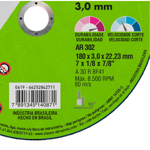 Disco Norton Classic AR302 Corte Metal 180 x 3 x 22,23 mm 7 x 1/8'