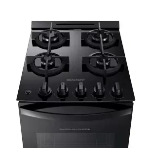 Fogão Brastemp BFO4VAEUNA Gás Piso Com Mesa de Vidro 4Q Preto Bivolt