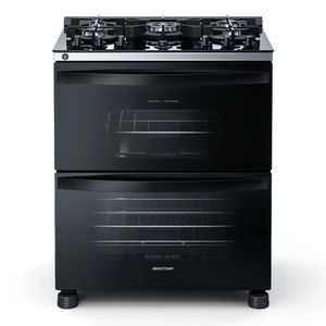 Fogão Brastemp BFD5VCERNA Gás Piso Com Mesa de Vidro 5Q Turbo Chama Preto