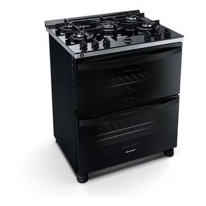 Fogão Brastemp BFD5VCERNA Gás Piso Com Mesa de Vidro 5Q Turbo Chama Preto