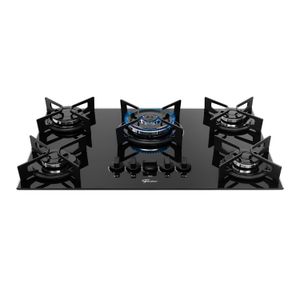 Cooktop Fischer 36340-102674 TC Fit Line Trempe Iron Gás 5 Bocas Tripla Chama Preto Bivolt