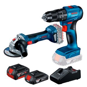 Kit Furadeira e Esmerilhadeira Bosch GSB 185-LI + GWS 180-LI Professional Com 2 Baterias
