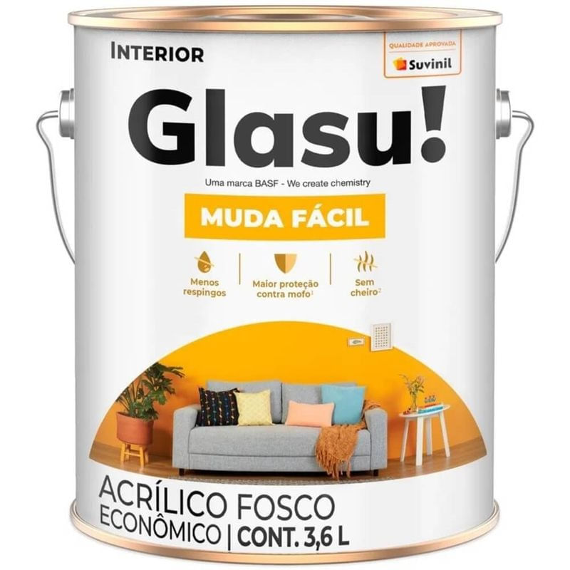 Tinta Glasu Acrílico Muda Fácil Fosco Branco Neve 3,6 L
