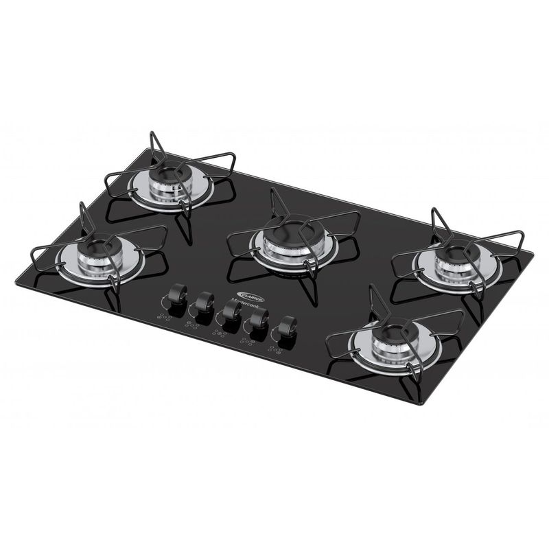 Cooktop Clarice Perfect Fit Gás 5 Bocas Mega Chama Preto Bivolt