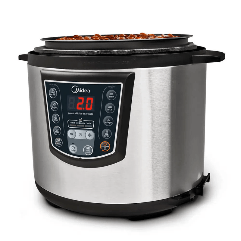 Panela de Pressão Midea PPA72 Elétrica 1000 W 220 V 6 L Inox/Preta