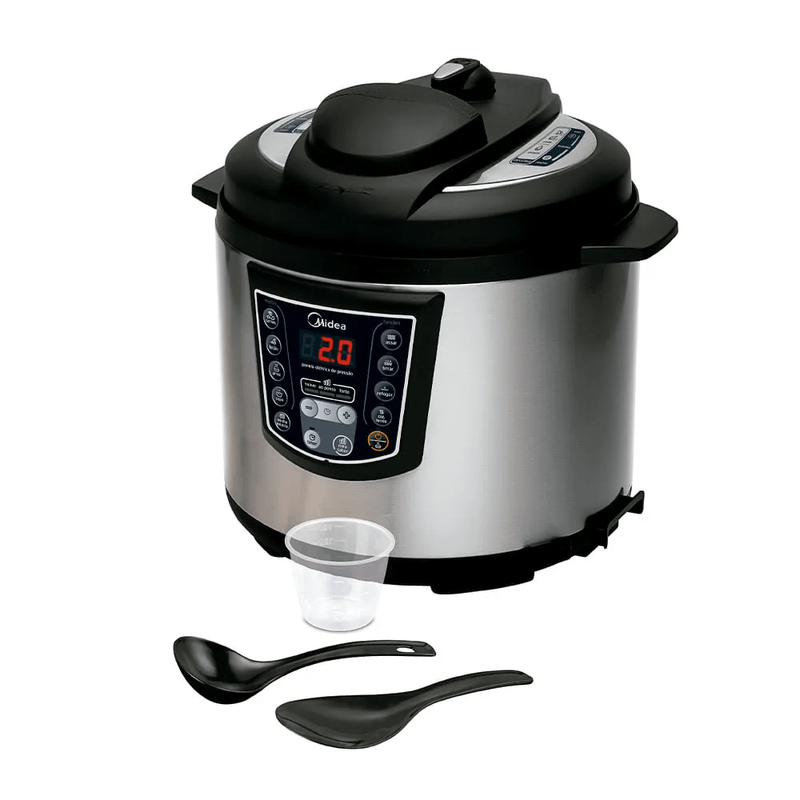 Panela de Pressão Midea PPA72 Elétrica 1000 W 220 V 6 L Inox/Preta