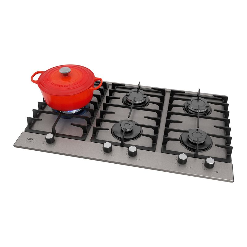 Cooktop Fischer 38420-107470 Platinium Prime com Trempe de Ferro Fundido Gás 5 Bocas Tripla Chama Aço Escovado Bivolt