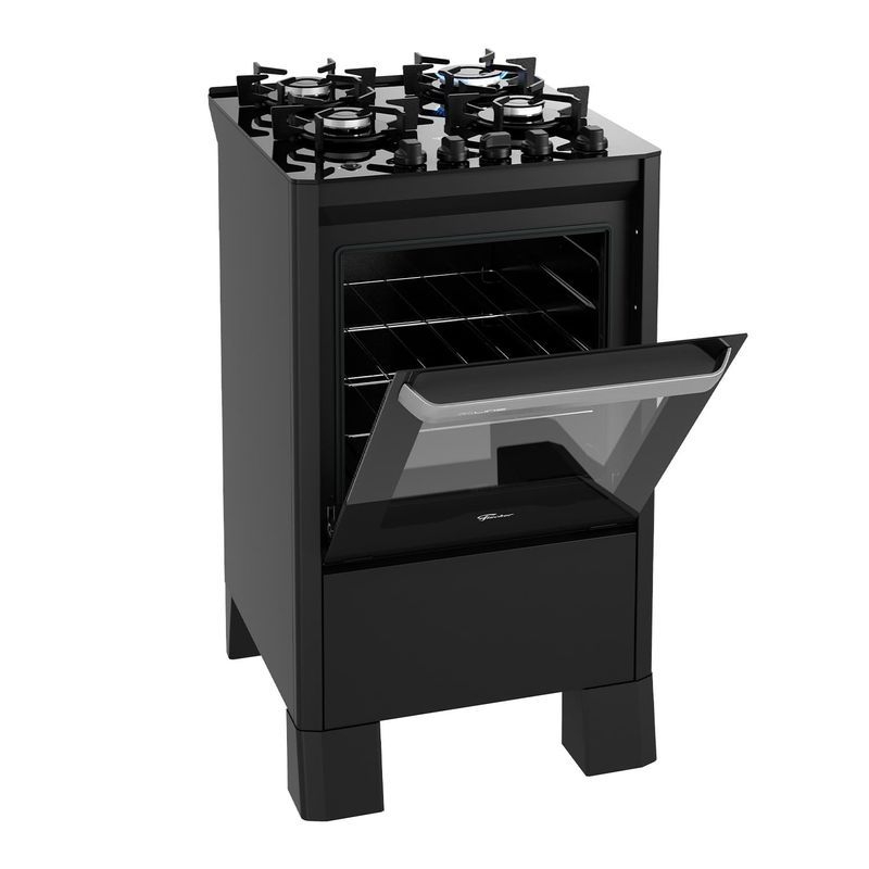 Fogão Fischer 39200-108966 Fit Line Trempe Iron Gás Piso Com Mesa de Vidro 4Q Preto Bivolt
