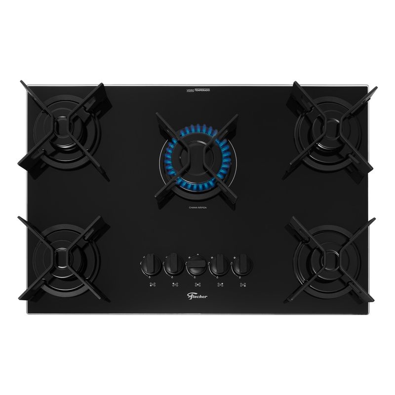 Cooktop Fischer 36325-102672 Fit Line Trempe Iron Gás 5 Bocas Preto Bivolt