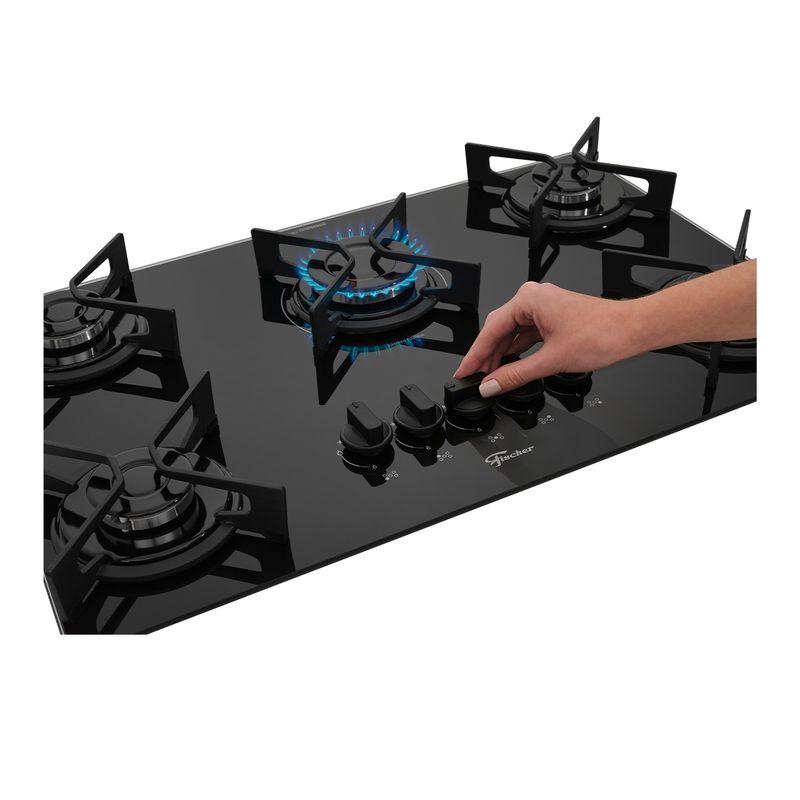 Cooktop Fischer 36325-102672 Fit Line Trempe Iron Gás 5 Bocas Preto Bivolt