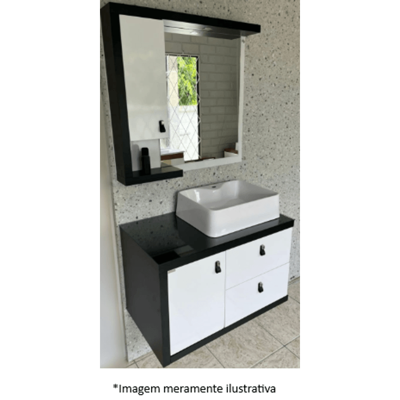 Balcão Berton New Rovere C/ Tampo de Vidro Branco/Preto 80 Cm