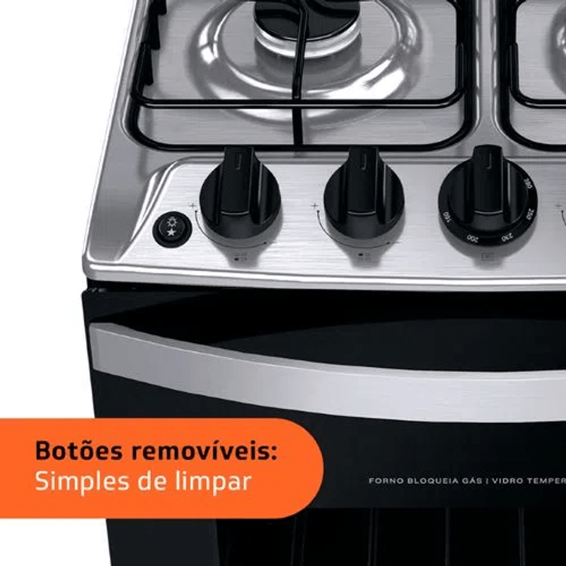 Fogão Brastemp BFO4NBRUNA Gás Piso 4 Bocas Inox Bivolt