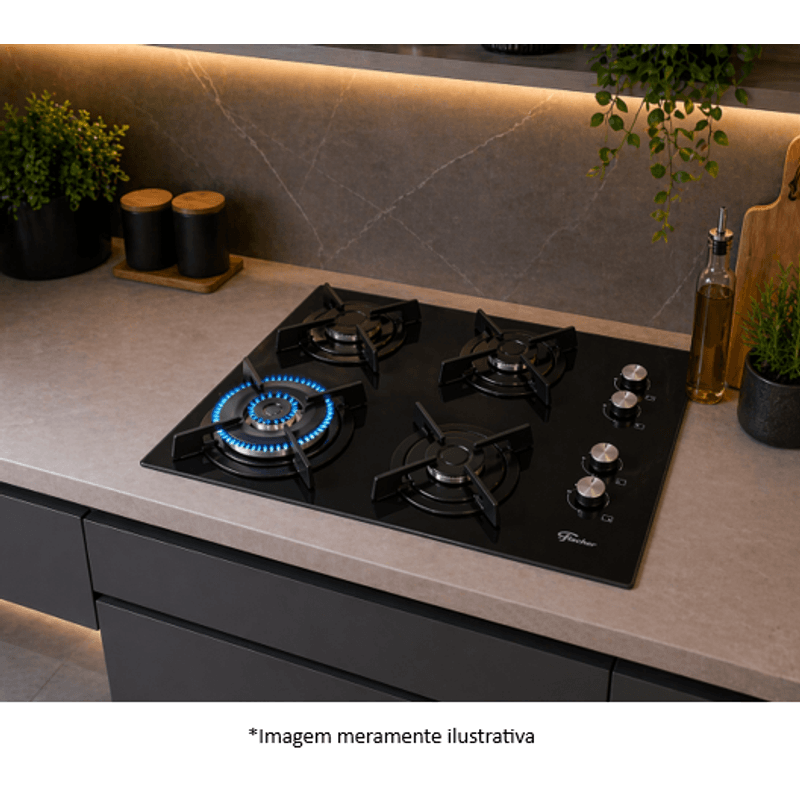 Cooktop Fischer 26297-57076 TC Infinity Gás 4 Bocas Preto Bivolt
