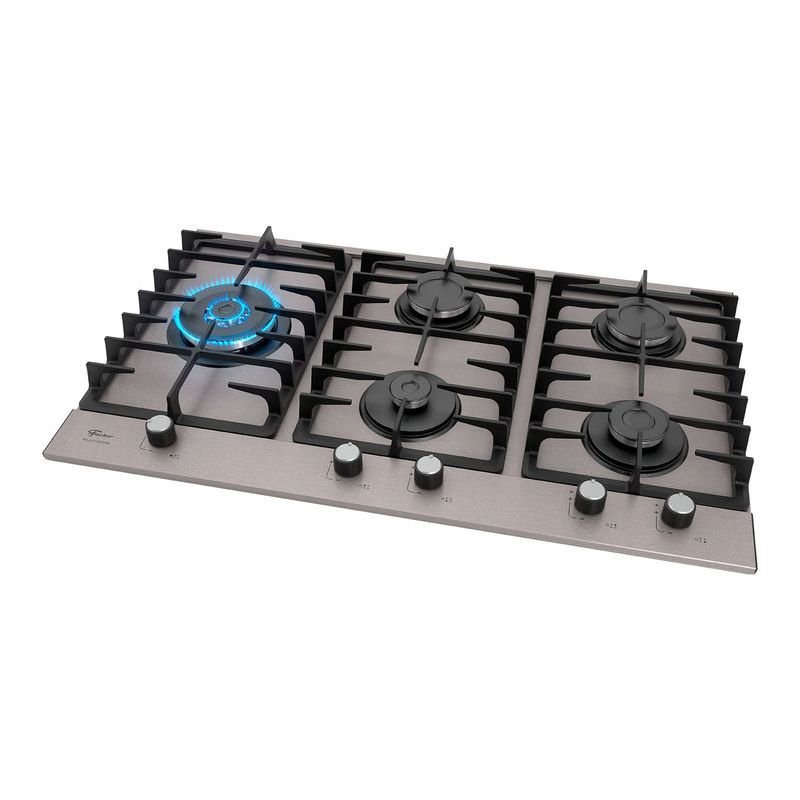 Cooktop Fischer 38420-107470 Platinium Prime com Trempe de Ferro Fundido Gás 5 Bocas Tripla Chama Aço Escovado Bivolt