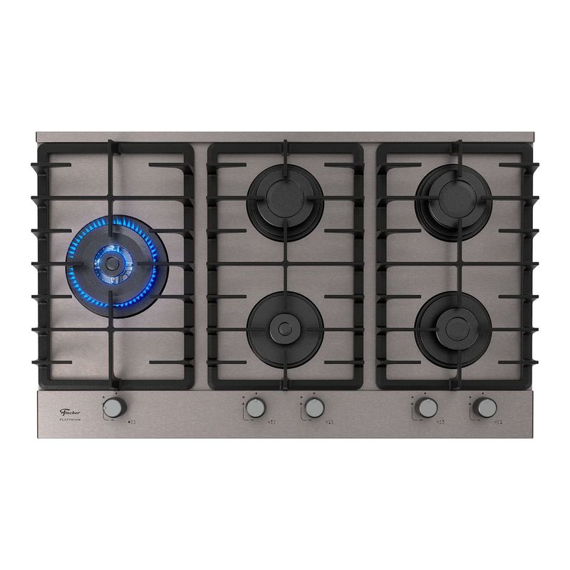 Cooktop Fischer 38420-107470 Platinium Prime com Trempe de Ferro Fundido Gás 5 Bocas Tripla Chama Aço Escovado Bivolt