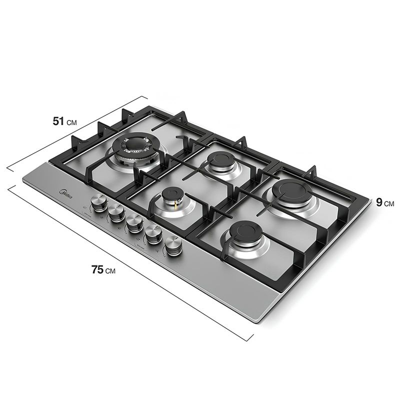 Cooktop Midea CYB5B Gás 5 Bocas Inox Bivolt