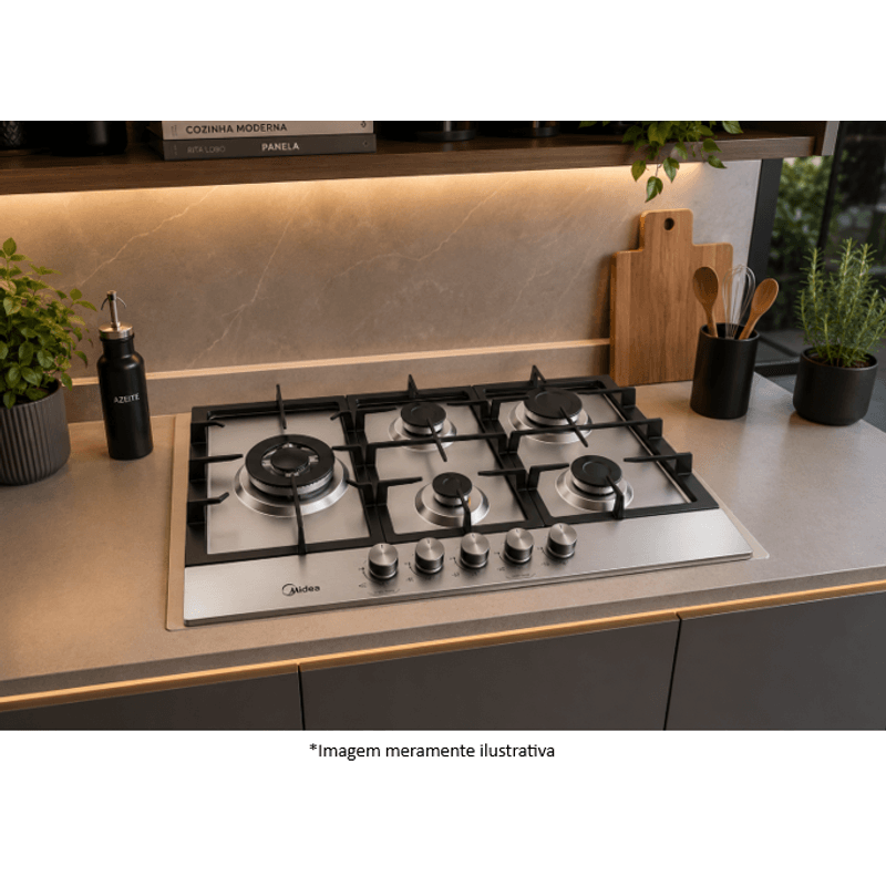 Cooktop Midea CYB5B Gás 5 Bocas Inox Bivolt