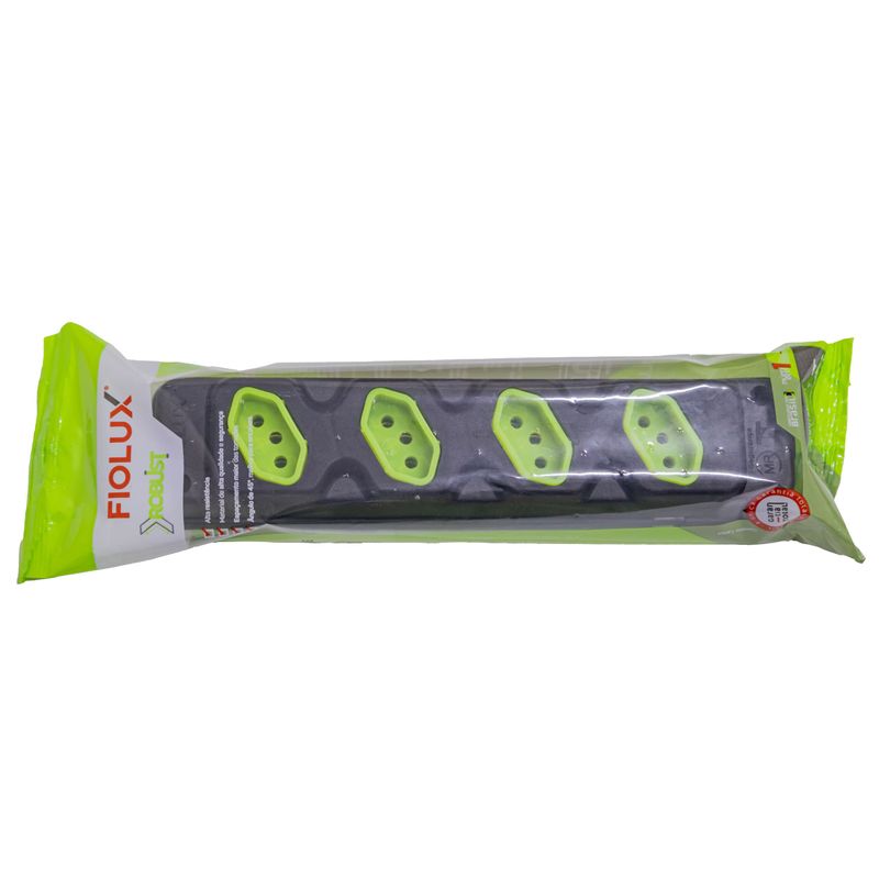 Tomada Fiolux Robust 4 Tomadas 2P + T Preta/Verde