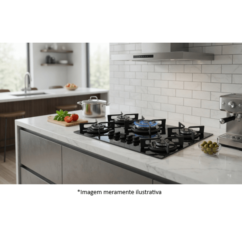 Cooktop Fischer 36340-102674 TC Fit Line Trempe Iron Gás 5 Bocas Tripla Chama Preto Bivolt