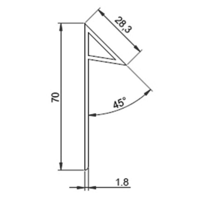 Cantoneira Tecnoperfil Chanfradora TEC 511 45° 70 x 28,3 mm Cinza Escuro 3 M PVC