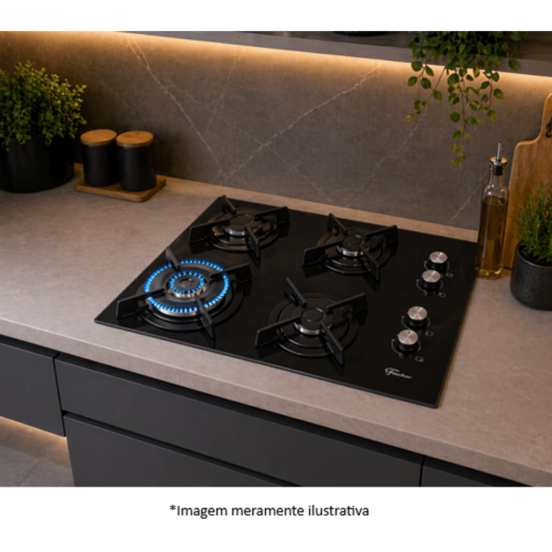 Cooktop Fischer 26297-57076 TC Infinity Gás 4 Bocas Preto Bivolt