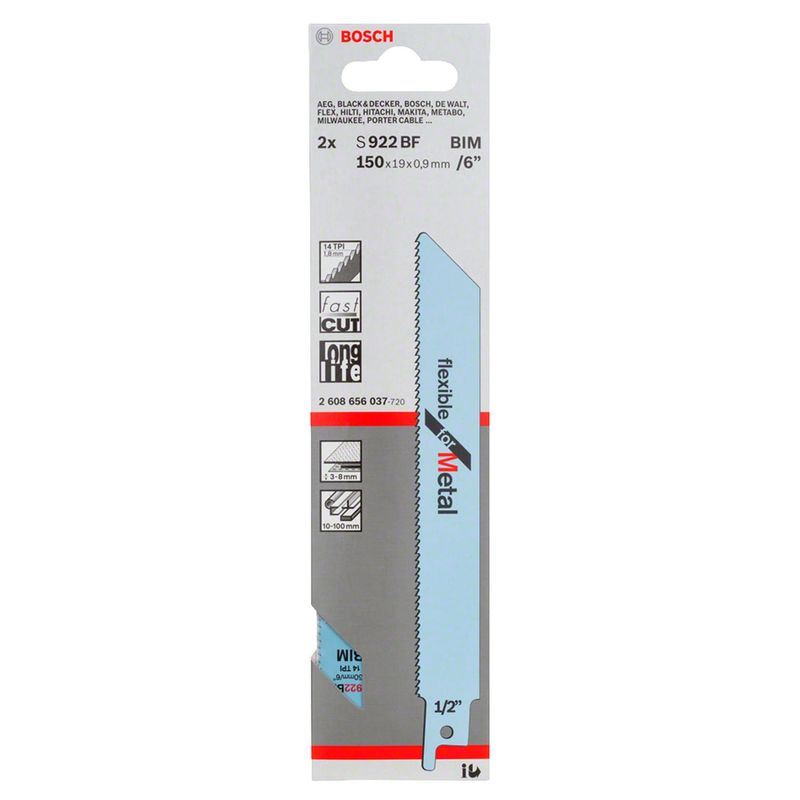Lâmina Bosch Flexible for Metal S922BF BIM P/ Serra Sabre 150 mm 2 Peças