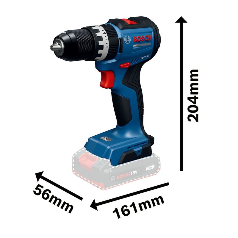 Parafusadeira/Furadeira Bosch GSB 18V-52 Impacto a Bateria C/ Maleta, Carregador, 2 Baterias e 23 Acessórios