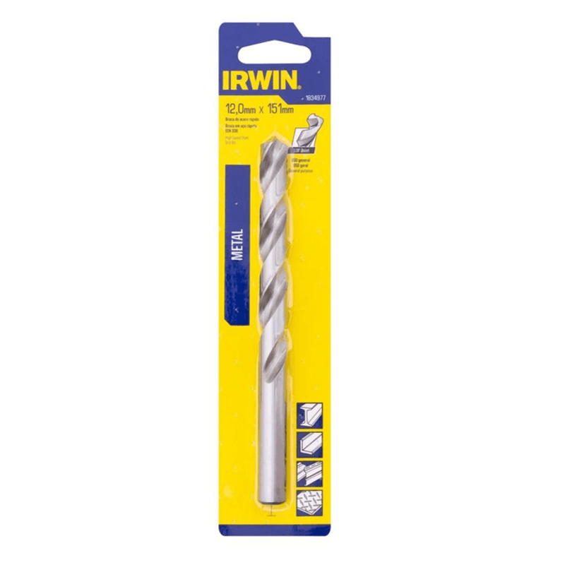 Broca Irwin Helicoidal Para Metal de Aço Rápido 12 mm