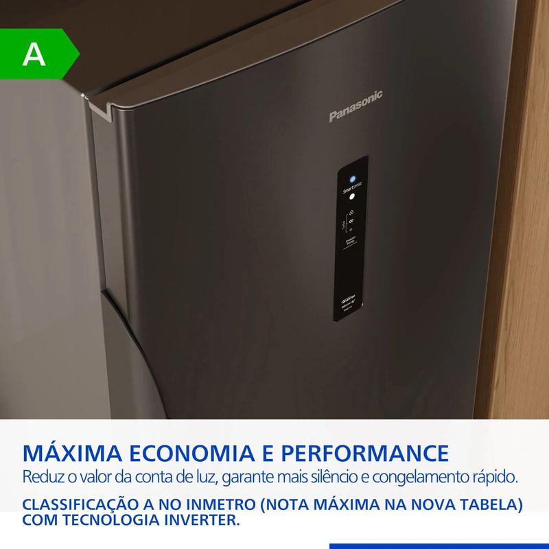 Refrigerador Panasonic NR-BB41PV2TB Inverter Frost Free 2 Portas 407 L Titânio 220 V